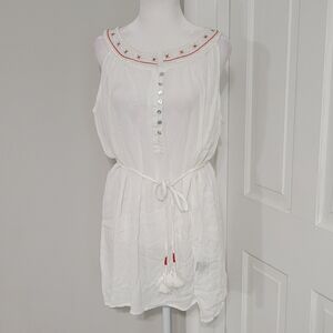 POL Womens Embroidered‎ Dress Tunic Top SMALL Boho Hippie Beach Cover Up Tassels